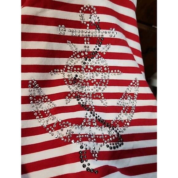 Quacker Factory Nautical Tunic Top Womens S Red White Sequins Anchor‎ Beach NWOT - Picture 6 of 6